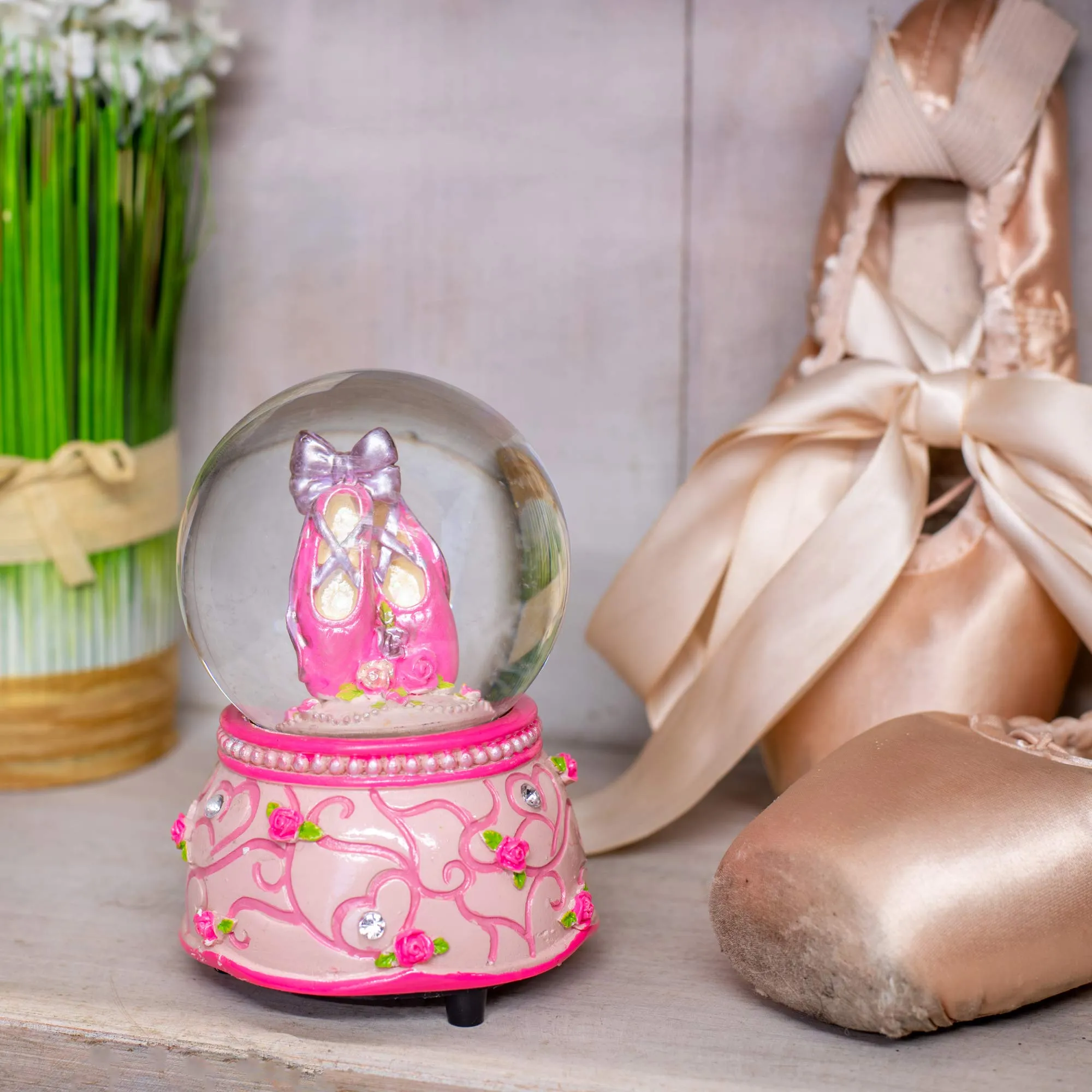 Elanze Designs Musical 80MM Water Globe (Pink Rose Ballerina)