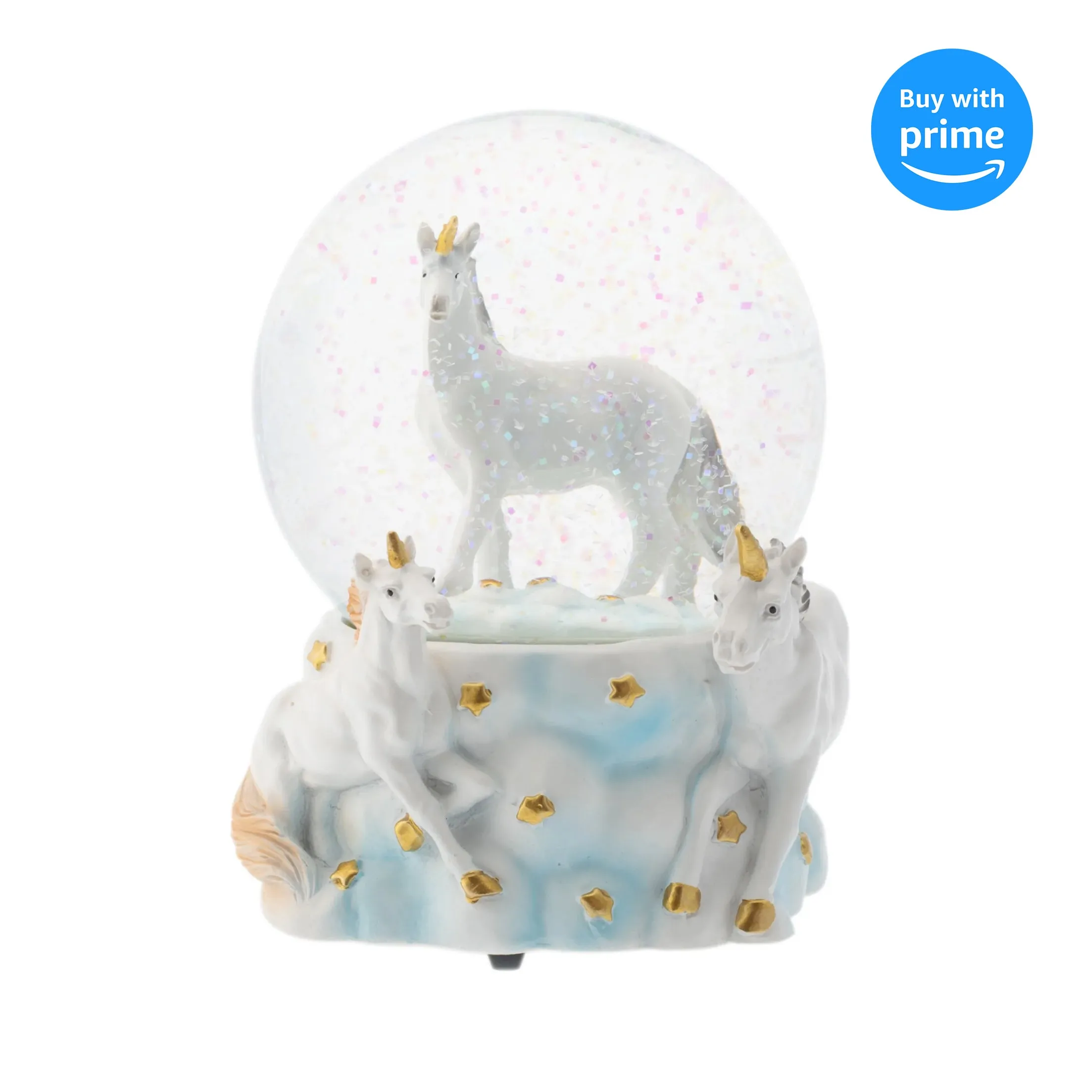 Elanze Designs White Unicorn Friends 100MM Musical Snow Globe Plays Tune You are My Sunshine