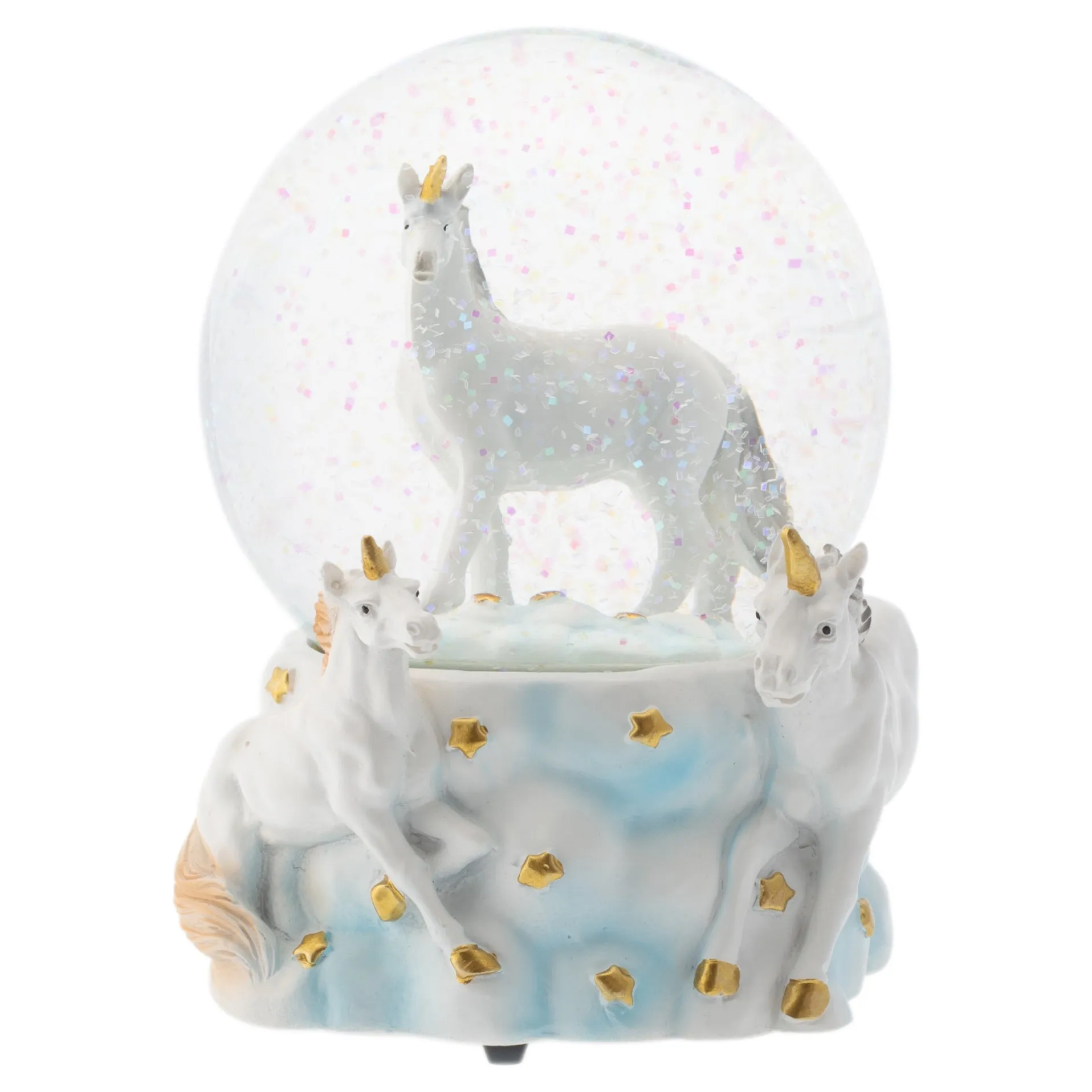 Elanze Designs White Unicorn Friends 100MM Musical Snow Globe Plays Tune You are My Sunshine