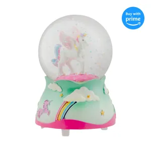 Flying Rainbow Unicorn 80MM Musical Snow Globe Plays Tune The Unicorn