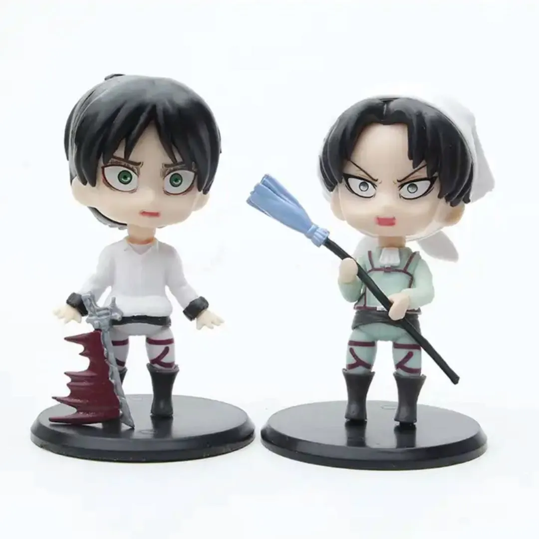 Levi Eren Chibi Figures - Set of 6 | Cute Attack On Titan Anime Figurines [10 cm]