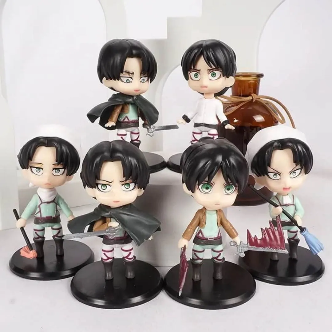 Levi Eren Chibi Figures - Set of 6 | Cute Attack On Titan Anime Figurines [10 cm]