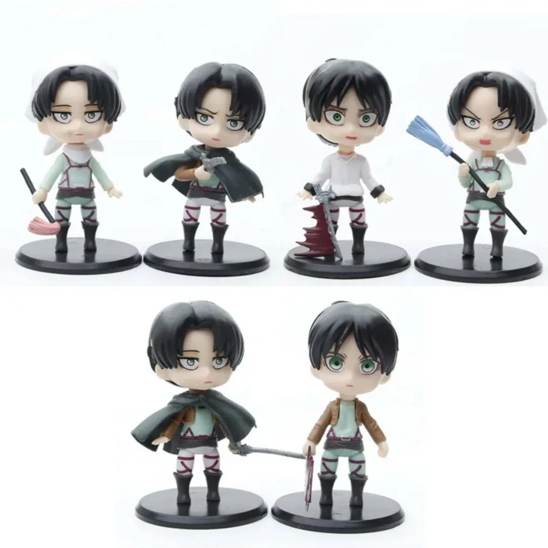 Levi Eren Chibi Figures - Set of 6 | Cute Attack On Titan Anime Figurines [10 cm]