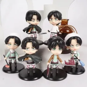 Levi Eren Chibi Figures - Set of 6 | Cute Attack On Titan Anime Figurines [10 cm]