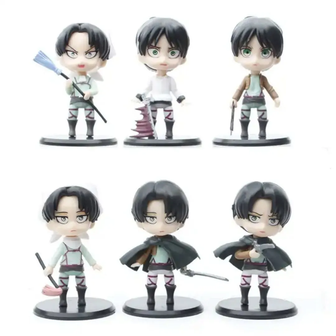 Levi Eren Chibi Figures - Set of 6 | Cute Attack On Titan Anime Figurines [10 cm]