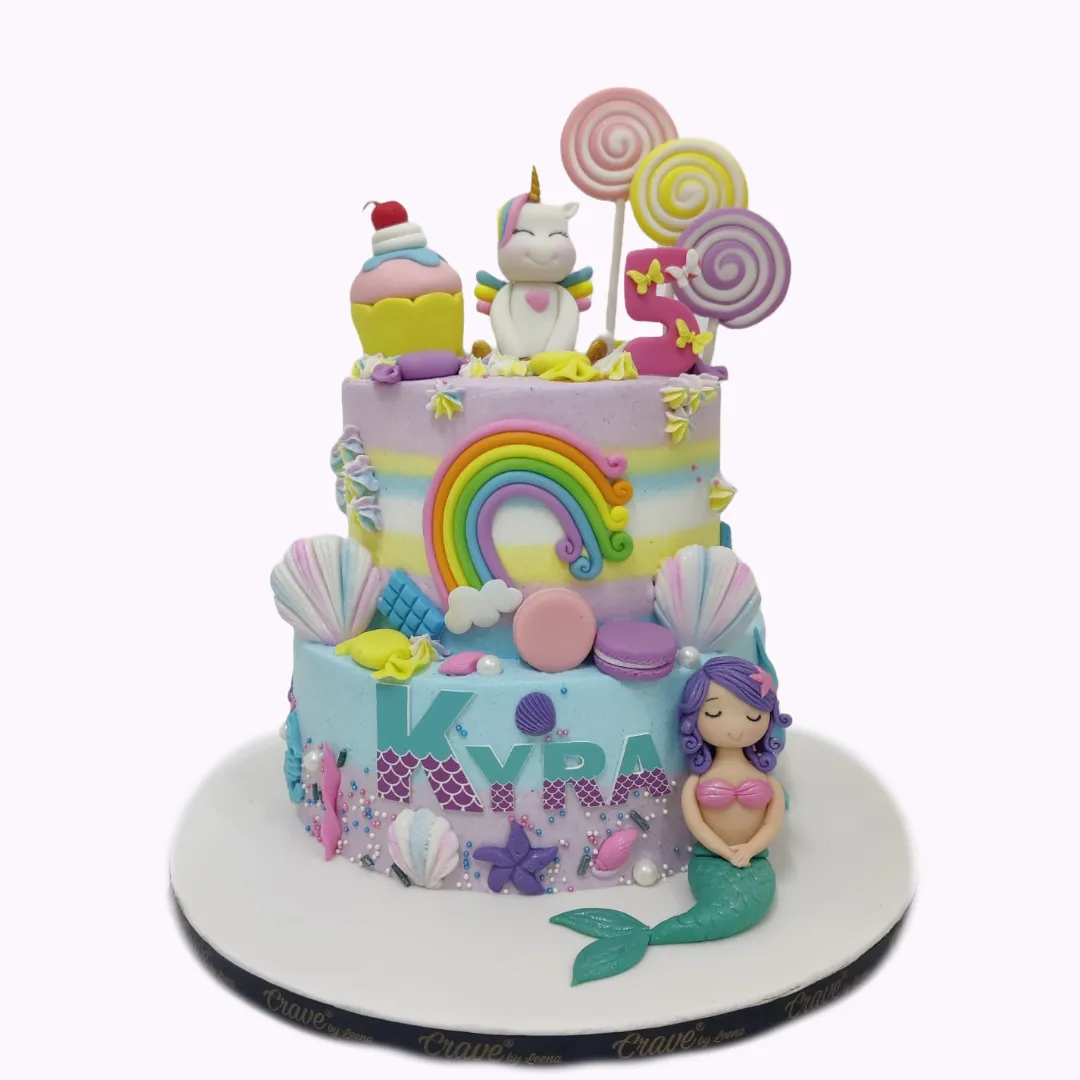 Rainbow Unicorn And Mermaid Cake